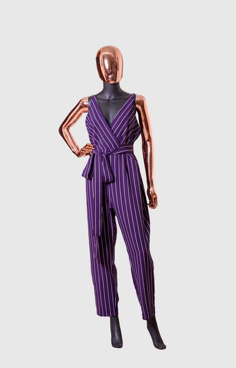 purple striped jumpsuit